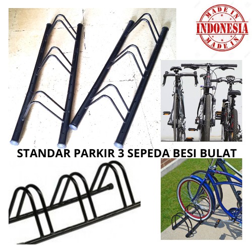 Standar Parkir 3 Sepeda Besi Pipa Bulat Bike Stand Paddock 4