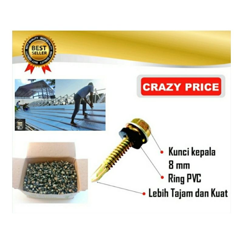 Baut Skrup Atap / Roofing Screw Self Drilling 12x25
