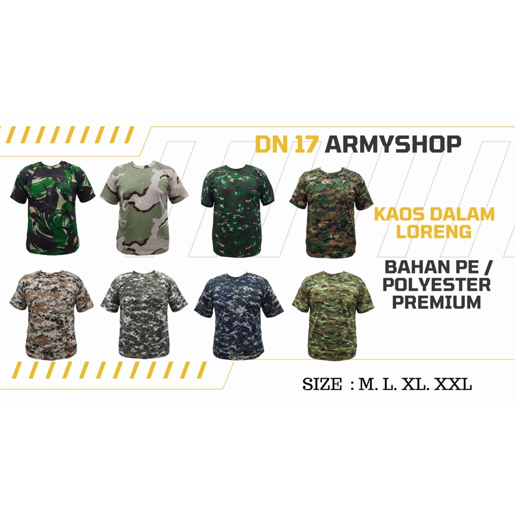 Kaos Dalam Pria / Wanita Pendek Loreng Army Motif Marpat,Acupat,Gurun,Malvinas,Linud,Nkri,Navyseal