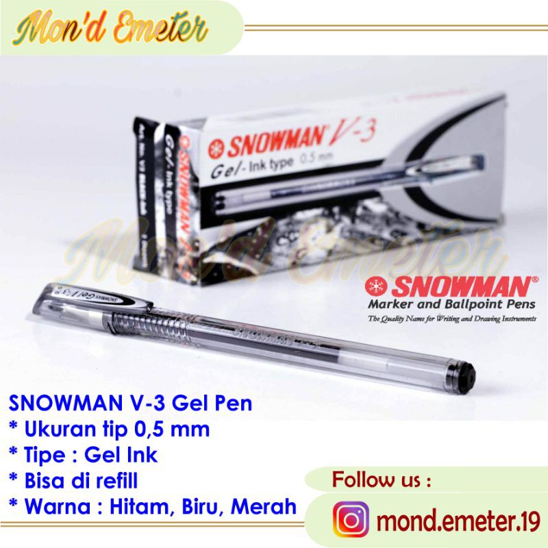 

Pulpen Snowman Gel V3 Warna Hitam 0.5 mm-Ballpoint Anak Sekolah/Kantor-Alat Tulis-Stationery