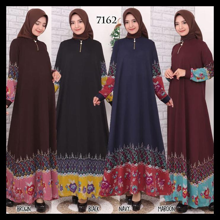 Baju Gamis Wanita Gamis Calvin Jeans Gamis Jumbo 4L & 5L 9728/9729 - Brown, Xxl