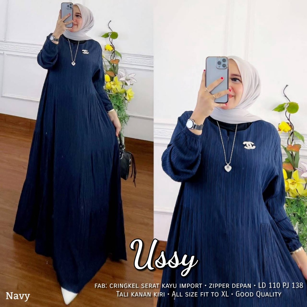 Dress Terbaru Ussy Matt Cringkle Serat Kayu Impor Original Adieva