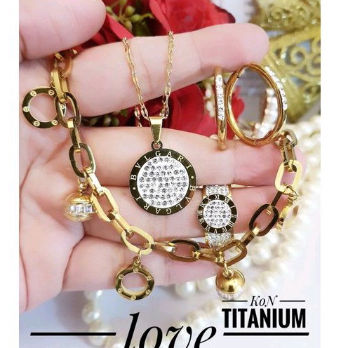 Set Perhiasan Wanita Gold Titanium Import 219225