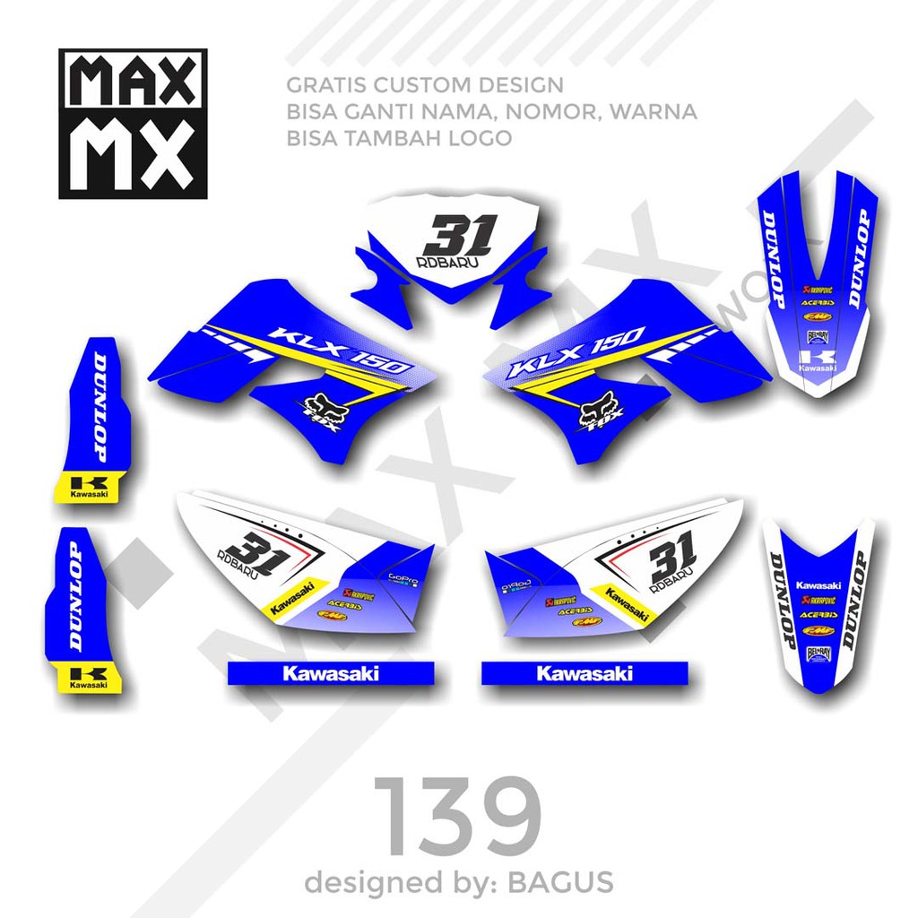 MX-01139 decal klx 150 biru putih simple