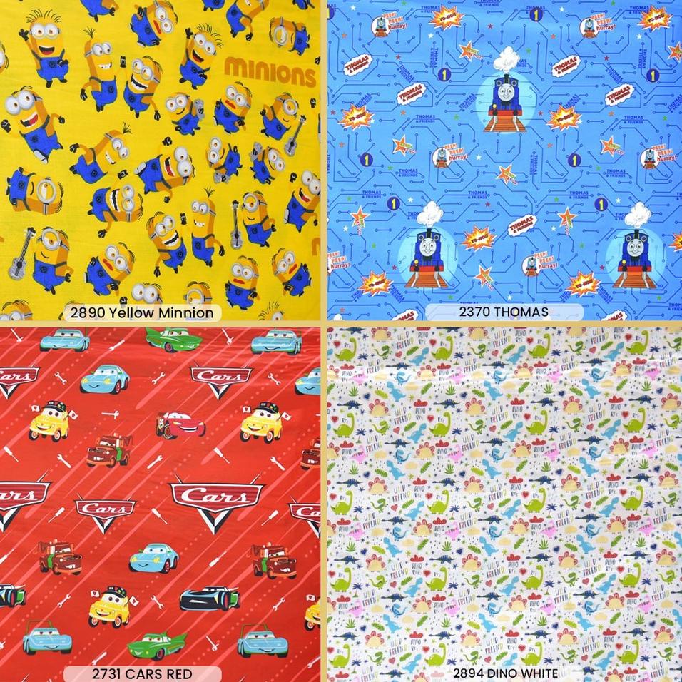 [KODE BARANG D669] KAIN SPREI CVC KATUN LOKAL KARAKTER ANAK COWOK MOTIF BOLA, CARS, THOMAS METERAN L