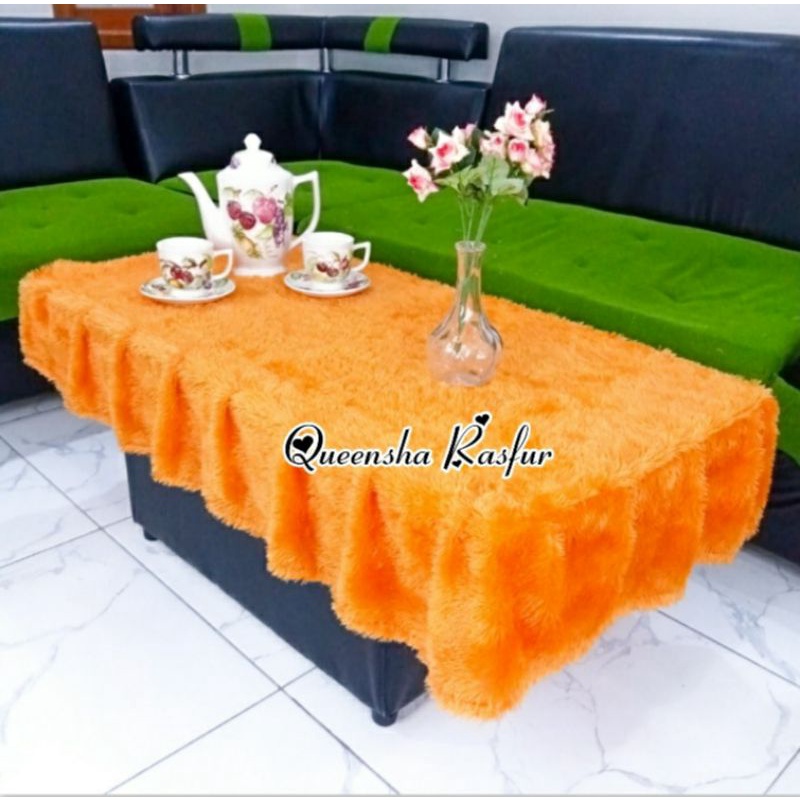 Taplak Meja Bulu Rumbai Panjang 100cm Lebar 50cm Tinggi Rumbai 20 cm / Taplak Meja Ruang Tamu / Tapl