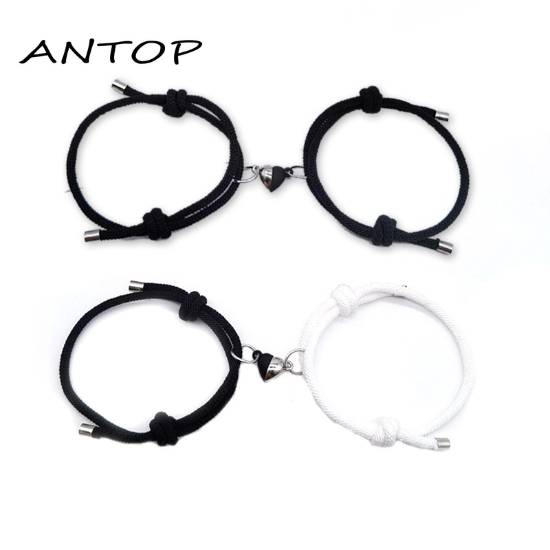 2 Pcs Pasangan Gelang Magnet Adjustable Pesona Gelang Cinta Aksesoris Fashion Hadiah ANTOP