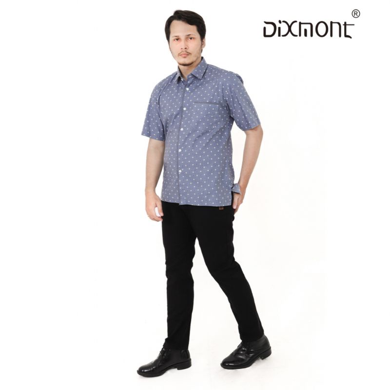 Dixmont Kemeja Pria Basic Formal Motif Lengan Pendek Hem MS00322