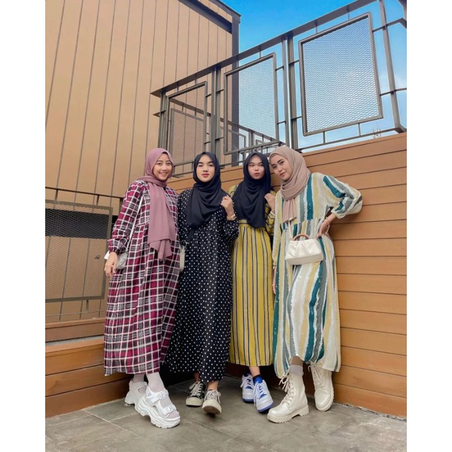 SANSO LOLIA MIDI DRESS - DRESS RAYON MOTIF TERBARU - DRESS BUSUI KATUN - HOMEY DRESS - BUKAN MOELA M