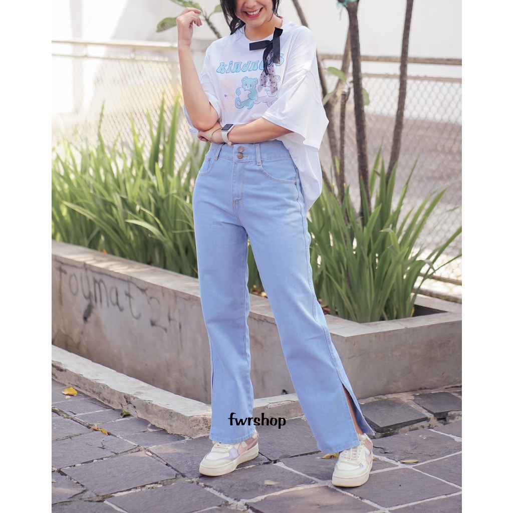 FWR - HIGHWAIST LOOSE SLIT JEANS BELAH SAMPING ELICA