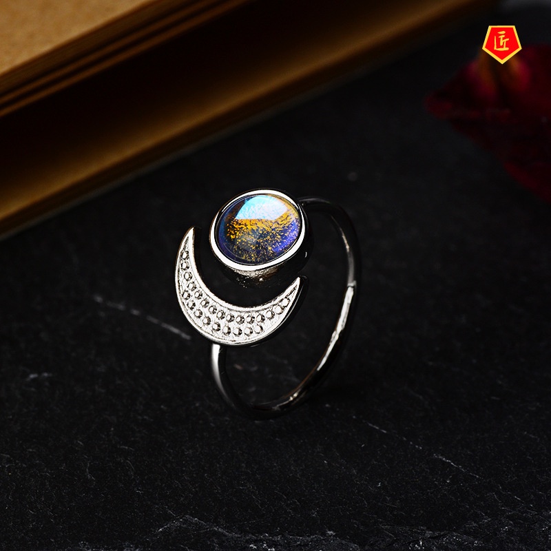 [Ready Stock]Creative Star Moon S925 Silver Moonstone Ring