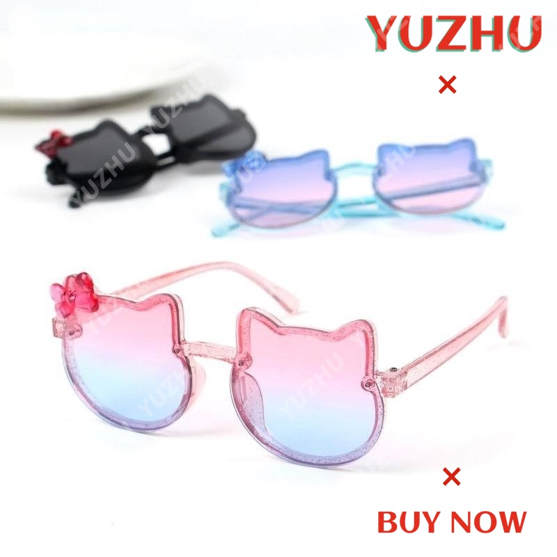 （YUZHU）COD Kacamata Bayi Color Bow Sunglasses Kacamata Fashion Korea Hello Kitty Print Shiny Sunglasses