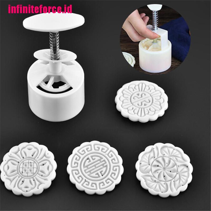 4 Stamps Flower Mooncake Moon Cake DIY Round Mold Baking Craft Tool Set