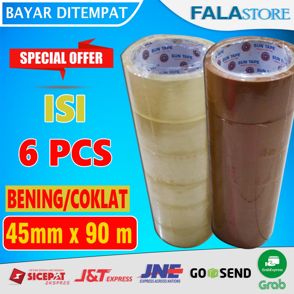 

Solasi Isolasi Solatip Solatif Lakban Bening Coklat Fragile Star Tape Kuat 4,5cm x 90m 1 Roll Isi 6 PCS