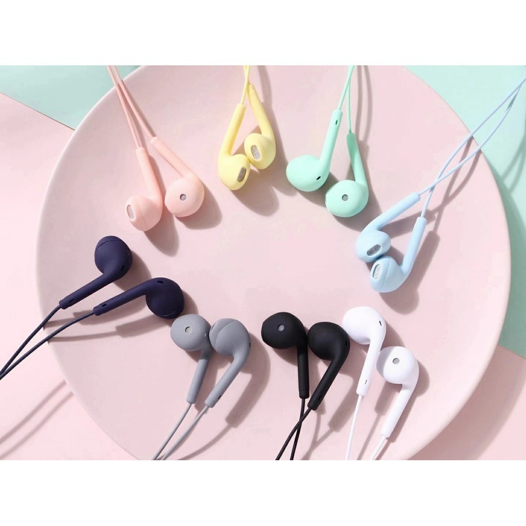 HEADSET MACARON U19 Hifi Stereo Extra Bass Handsfree Matte Colorfull Earphone Jack 3.5mm With Mic