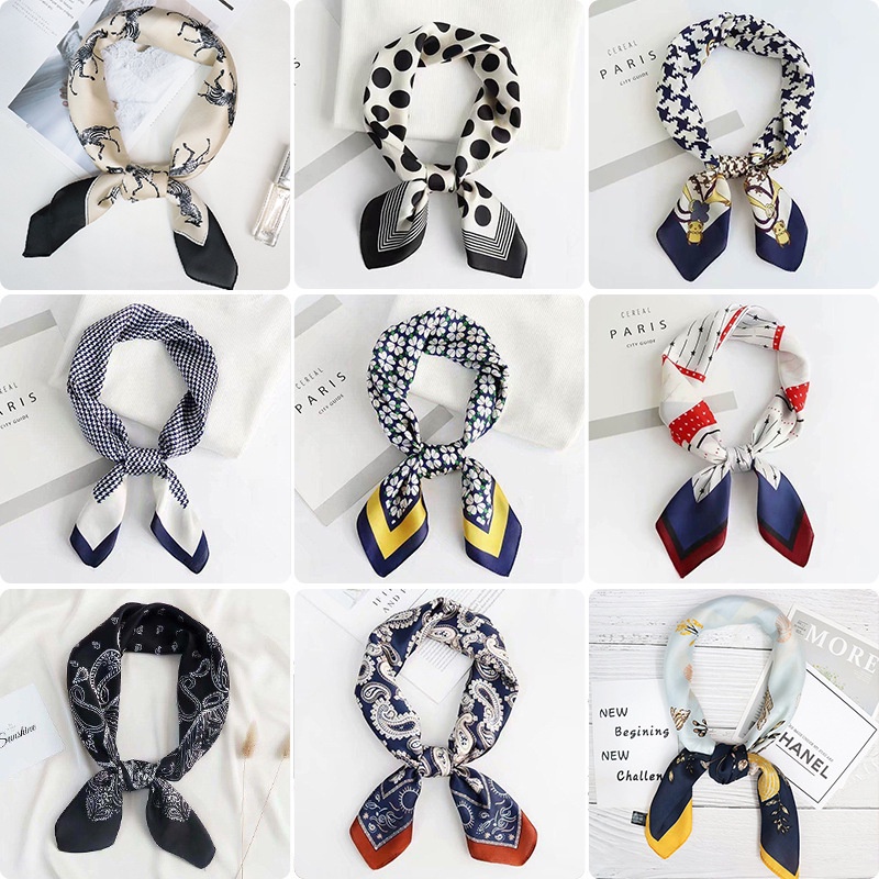 Syal Dekoratif musim semi dan musim gugur / Syal Versi Korea dengan Bahan Sutra / Syal Penutup Kepala / Syal Sebagai Dasi Wanita / Syal Untuk Mengikat Rambut / Syal Sebagai Aksesoris