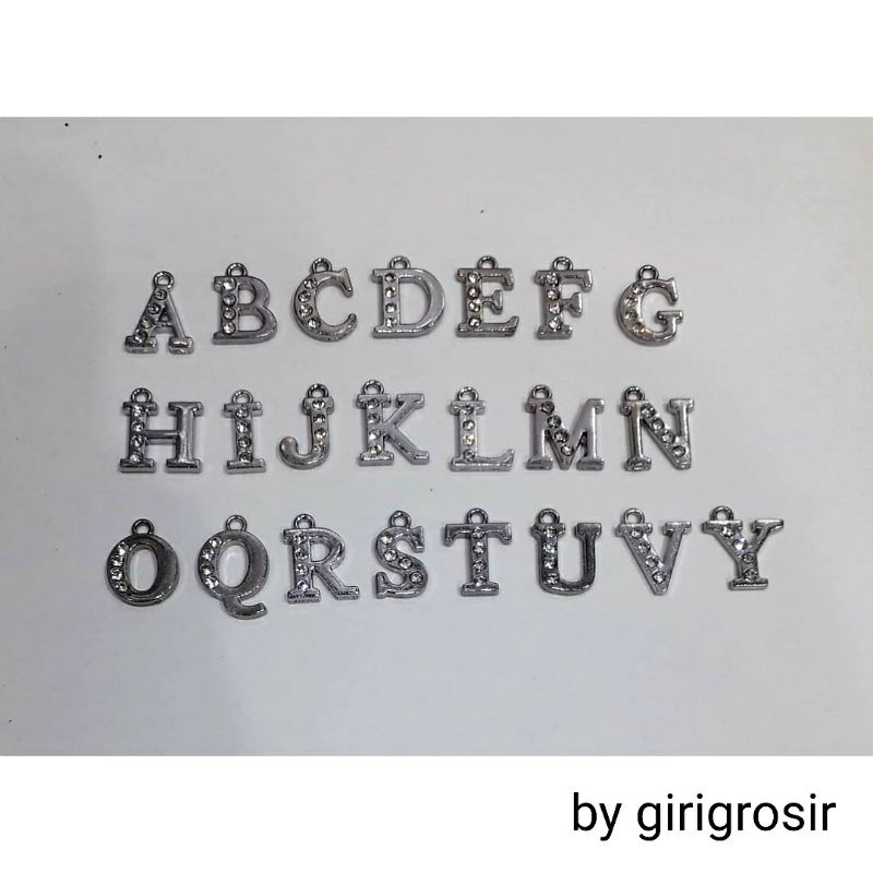 Liontin Alphabet Huruf Rodium 12buah Kulakan Grosir