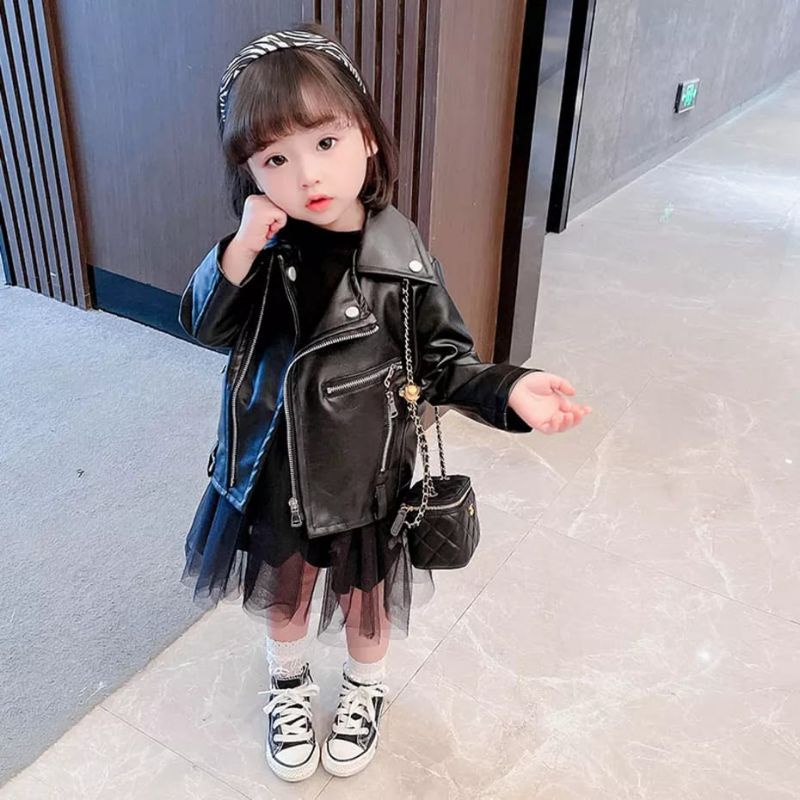 JAKET KULIT ANAK WANITA MODEL RAMONES KUALITAS PREMIUM BEST SELLER