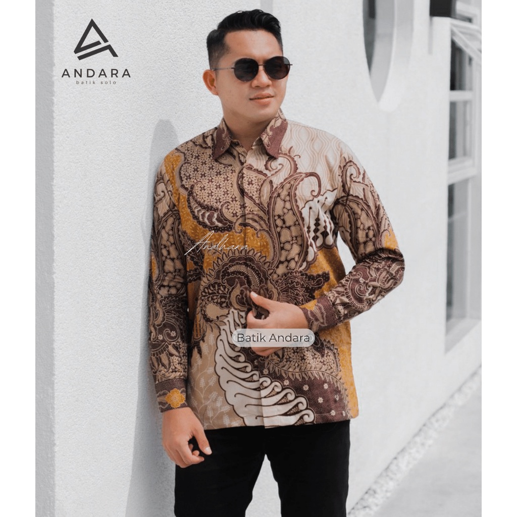 KRISNHA POLA COKLAT Kemeja Batik Solo Pria Lengan Panjang Modern Premium Full Furing Terlaris Katun Solo sragenan