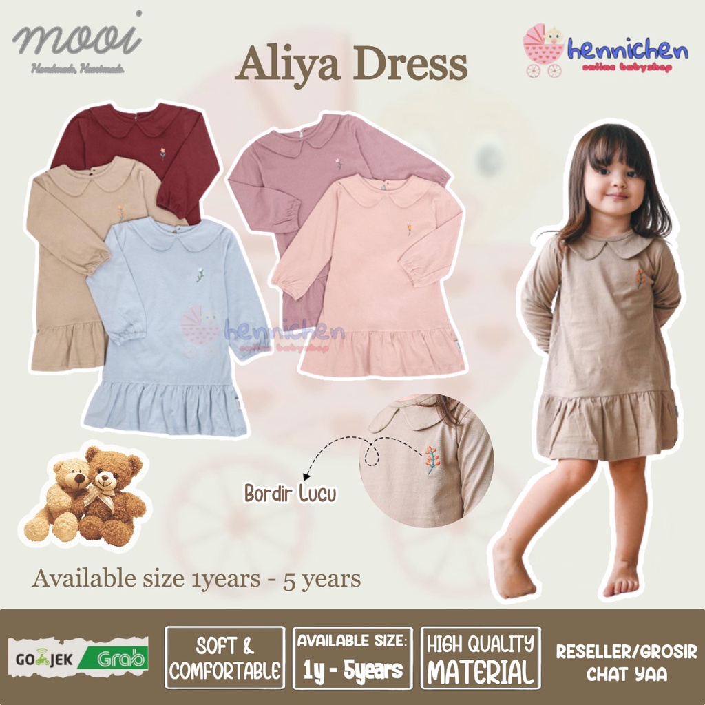 PROMO 7.7 PROMO BAJU LEBARAN MURAH MOOI ALIYA DRESS DRESS LENGAN PANJANG BORDIR BUNGA FASHION ANAK PEREMPUAN 1-12 TAHUN