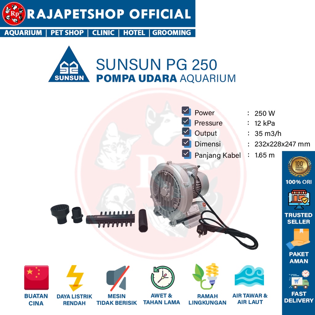( POMPA UDARA ) SUNSUN PG 250 ROOT RING BLOWER AIR PUMP KOLAM IKAN TAMBAK UDANG IPAL BIOFLOK