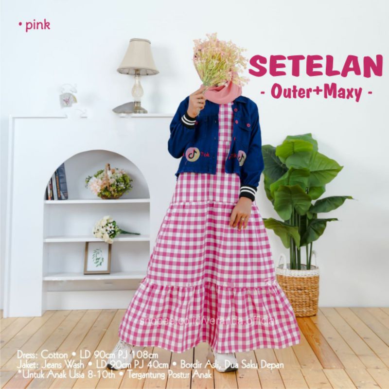 Avely Gamis Outer Anak Perempuan Umur 8-10 Tahun Baju Maxi Dress Katun Kombinasi Jeans Bordir Baju S