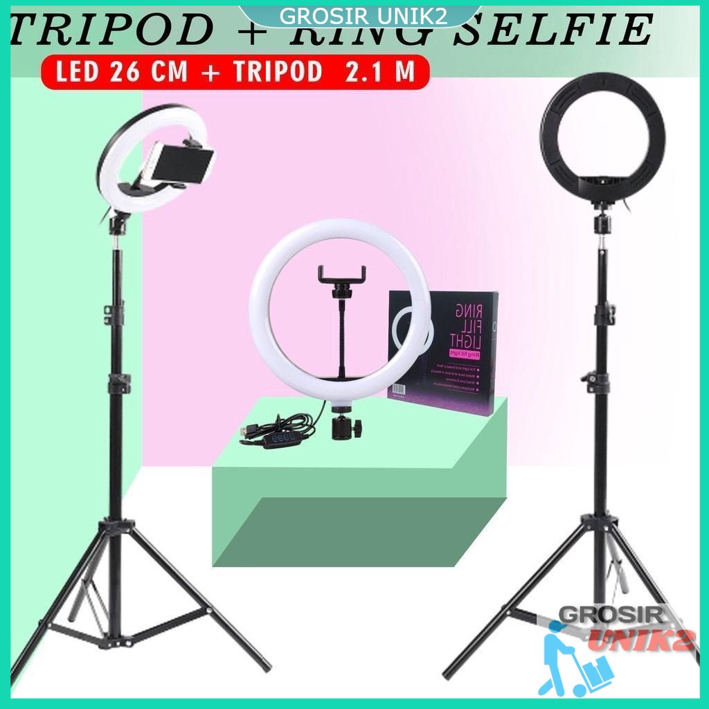 Ring Light 26cm + Tripod 2.1m - Lampu Makeup - Lampu Selfie - Lampu Vlog ring 33cm ring 45 cm