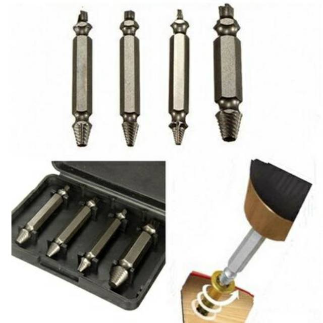 Nuansa - Set Mata Bor Extractor Broken Screw Remover 5 in 1 Alat Pembuka Baut Sekrup Rusak Screw Extractor Broken Striped Screw Remover