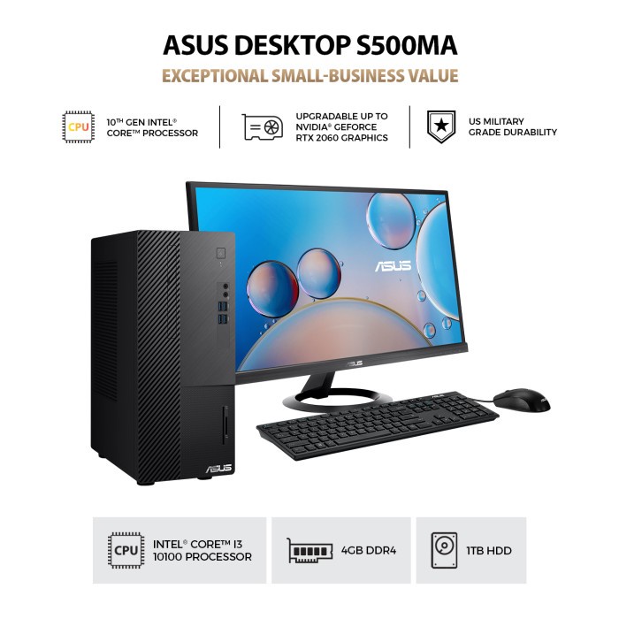 PC Asus Desktop S500 (i3-10100/4GB/1TB HDD/Win10/Intel UHD/Black)