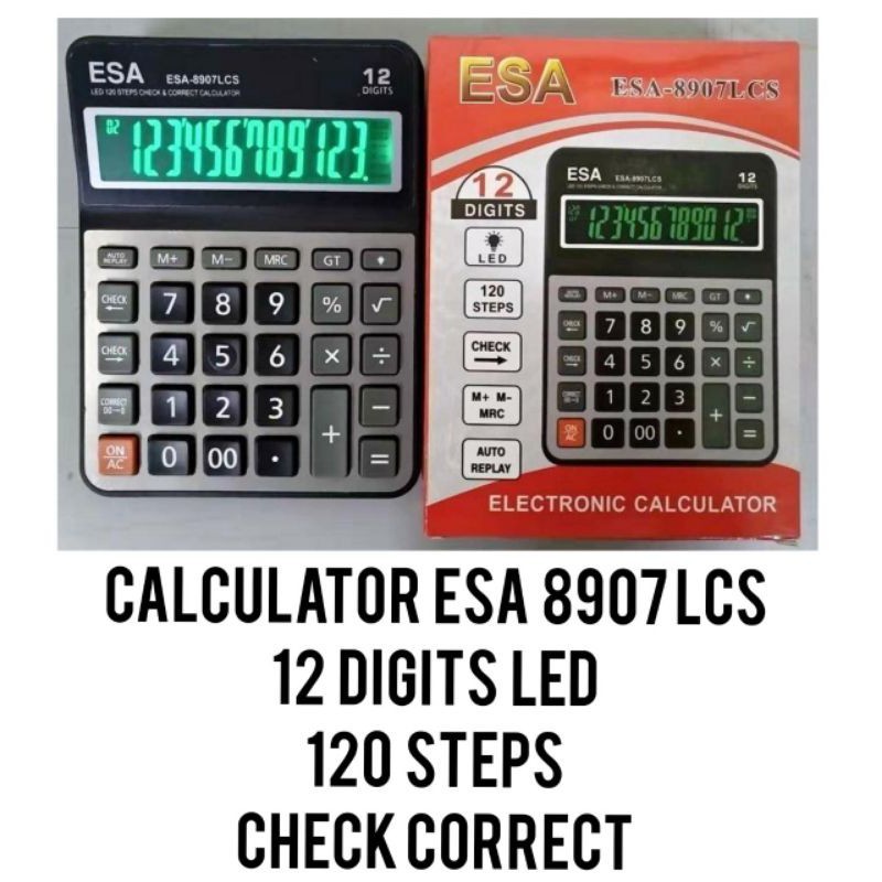 

Kalkulator Layar Lcd Led menyala Calculator Besar Esa 8907 Original Free baterai Best Seller