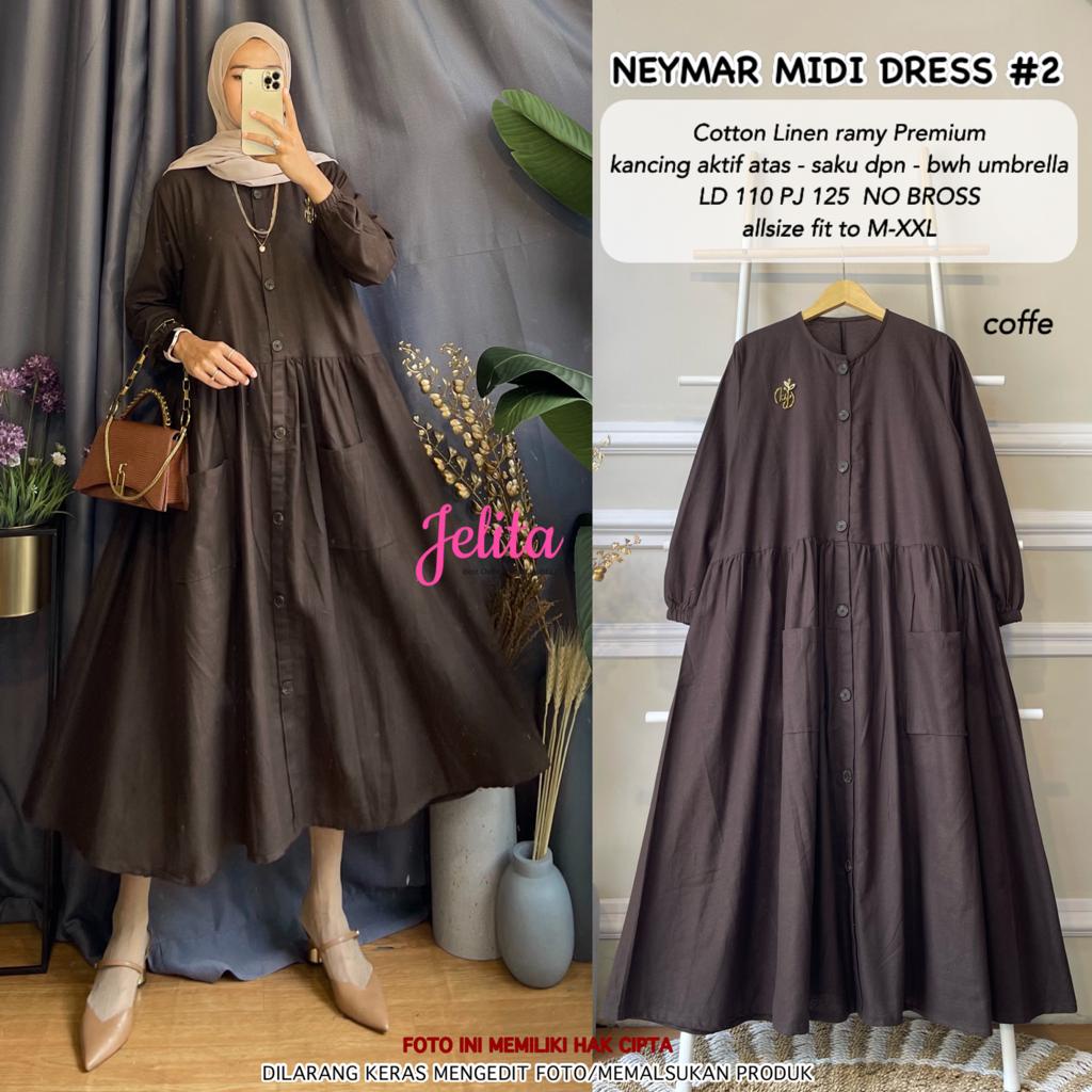 ((ORI)) Fariza // Neymar #2 Midi Dress Jelita - Gamis Midi Dress Cotton Linen Polos
