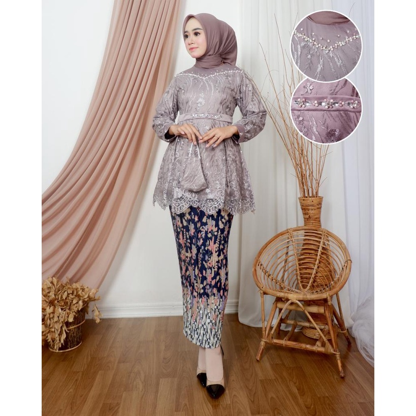 Permata Olshop / Kebaya Brokat Shabira JN / Kebaya Lamaran / Kebaya Wisuda Modern / Blouse Tunik Modern