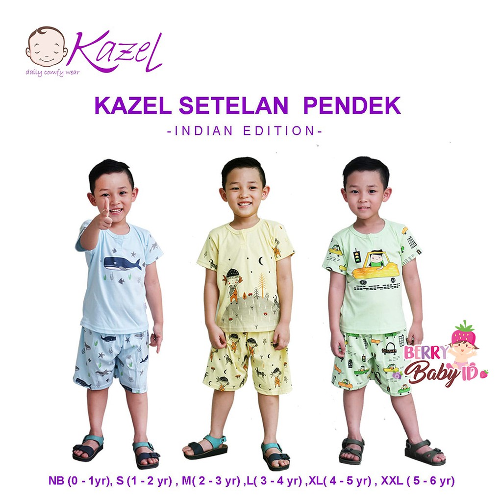 Kazel Set 3 Pc Setelan Piyama Pendek Indian Bayi Anak 0-6 Tahun KZL004 Berry Mart