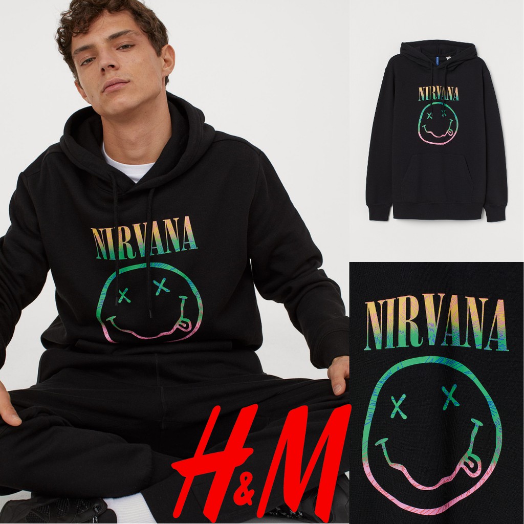 HOODIE H&M ORIGINAL NIRVANA RAINBOW BLACK & PAPER BAG HNM SALE HOODIE HNM HOODIE PRIA WANITA