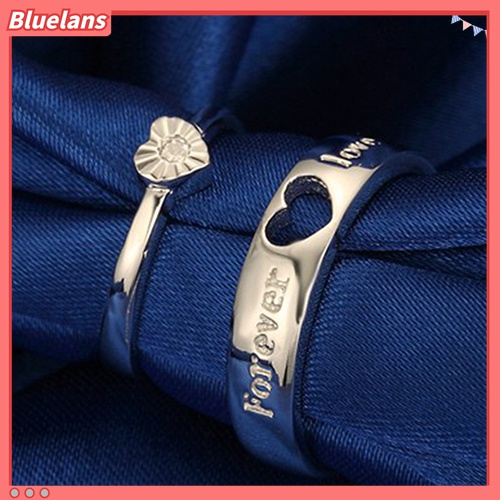 Cincin Adjustable Desain Forever Love Heart Bahan Zircon Lapis Silver Untuk Pasangan
