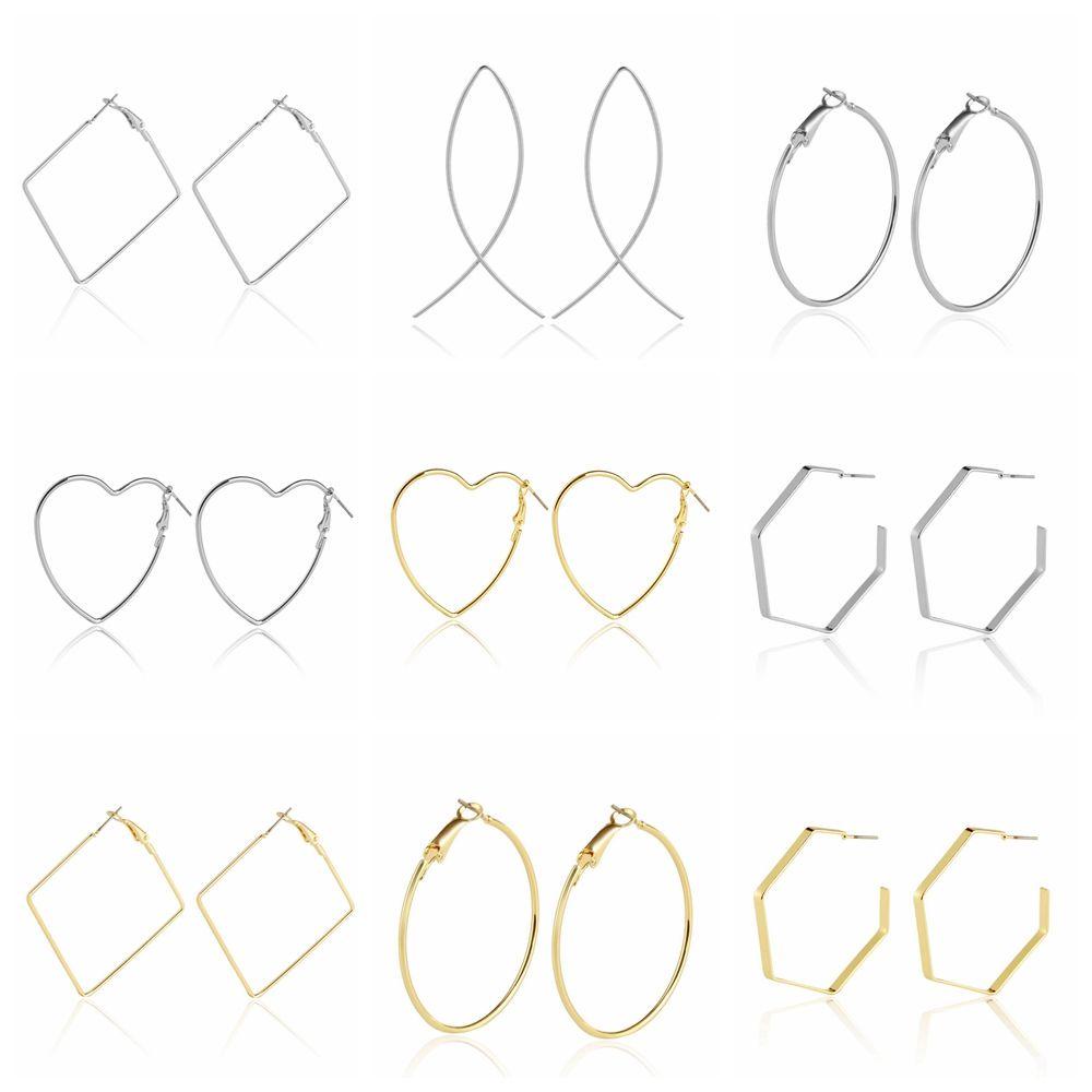 Lily Anting Hoop Geometris Berlebihan Perhiasan Pernyataan Oversizd Hati Persegi Bulat Hexagon