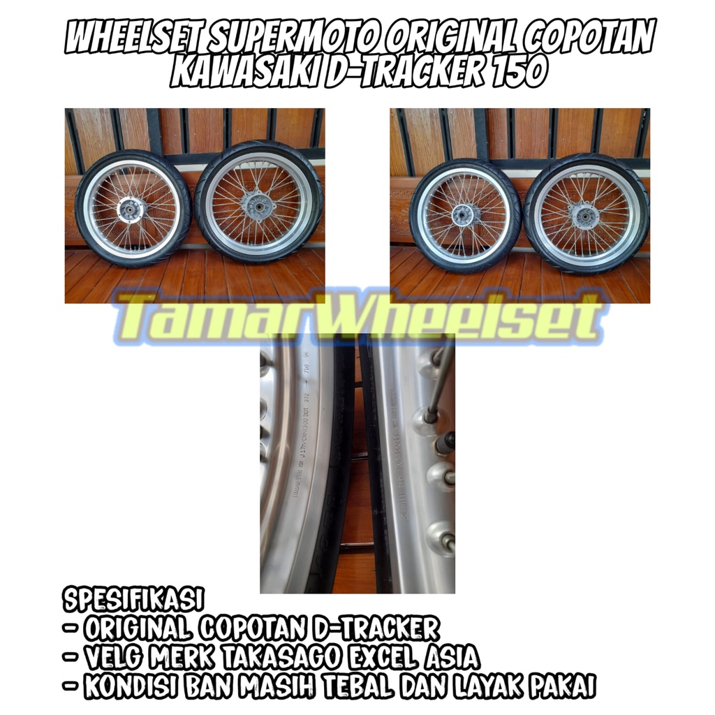 WHEELSET KAWASAKI KLX DTRCAKER 150 BEKAS ORIGINAL COPOTAN BAN VELG SET ORI TAKASAGO EXCEL SUPERMOTO