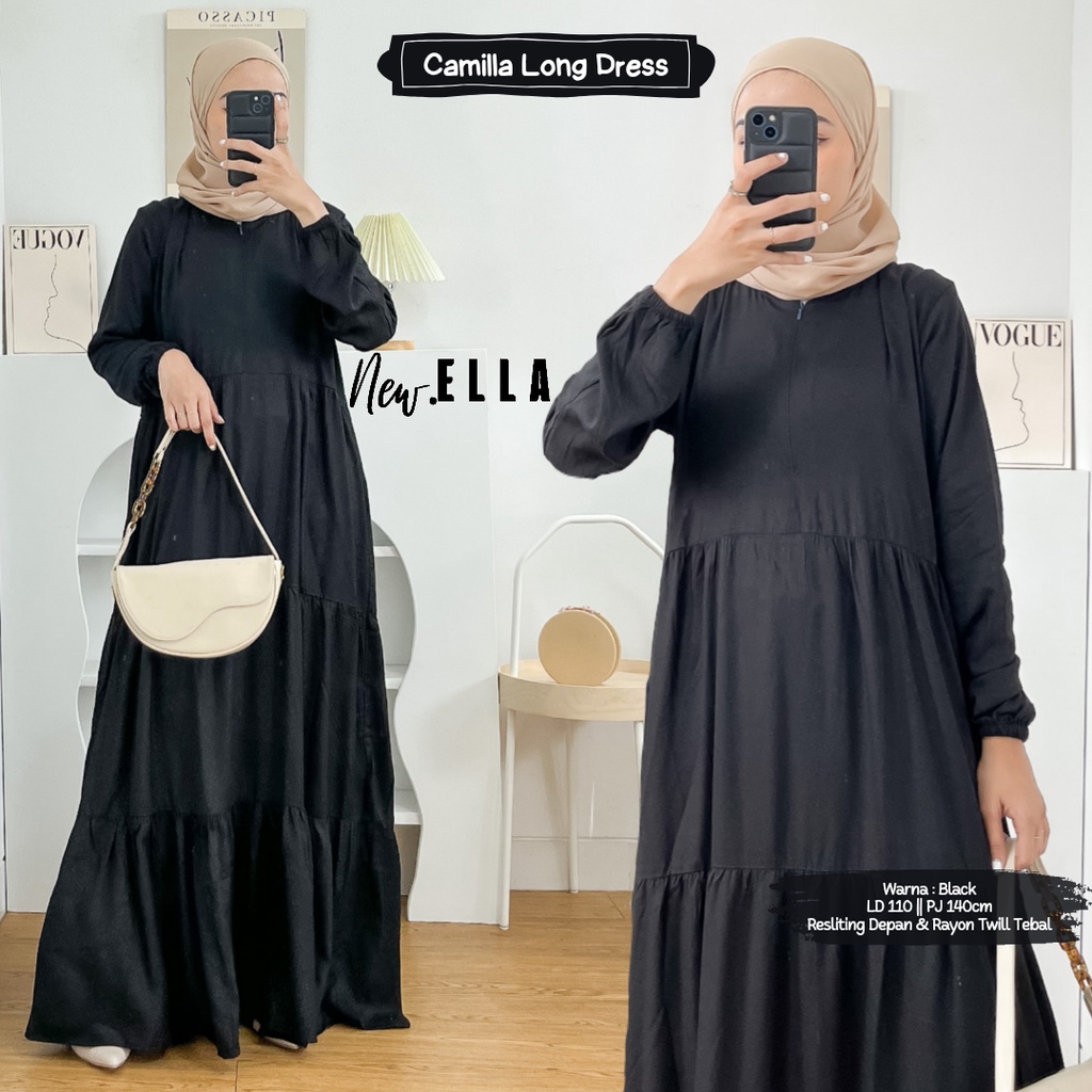 CAMILA LONG DRESS 6 WARNA BY DLINK STORE / BASIC DRESS RAYON BUSUI