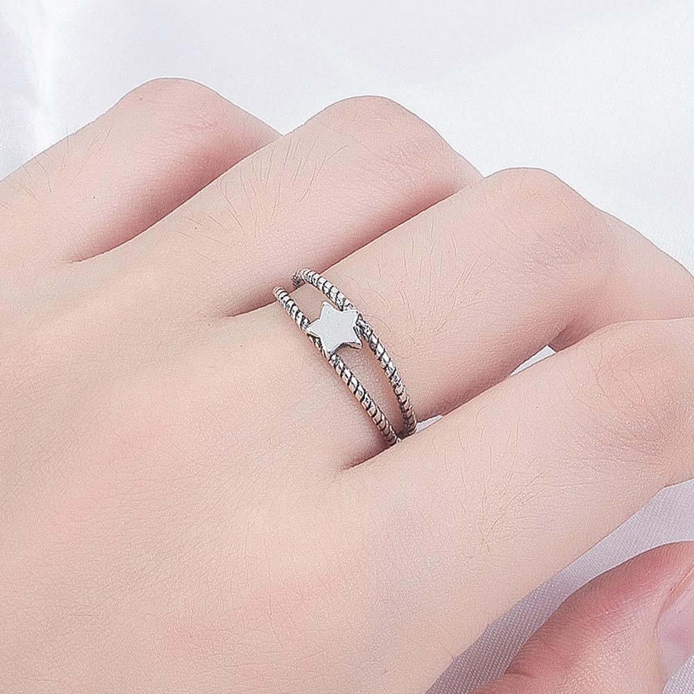 cincin perak 925 asli untuk wanita/Cincin yang Dapat Disesuaikan Perhiasan Retro Kepribadian punk