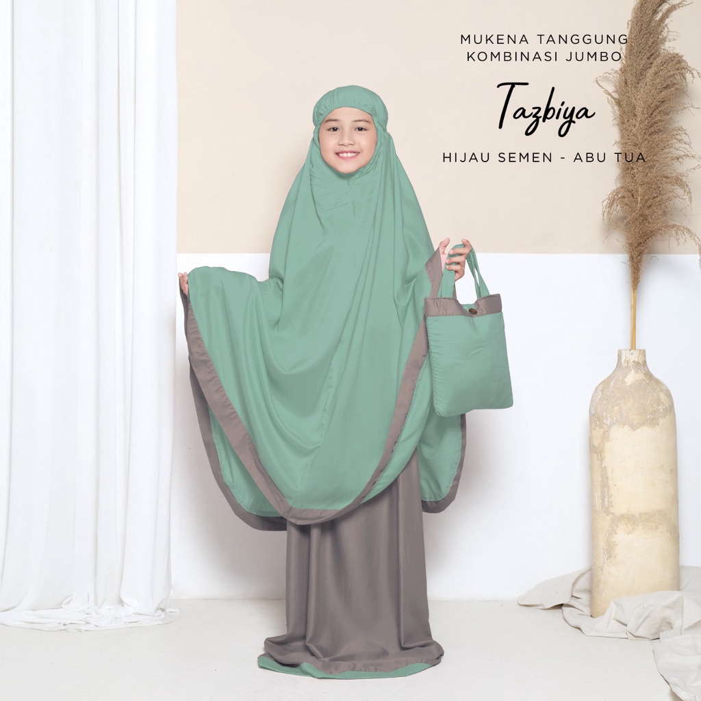 MUKENA ANAK TANGGUNG KOMBINASI TAZBIYA-HIJAU SEMEN- ABU TUA