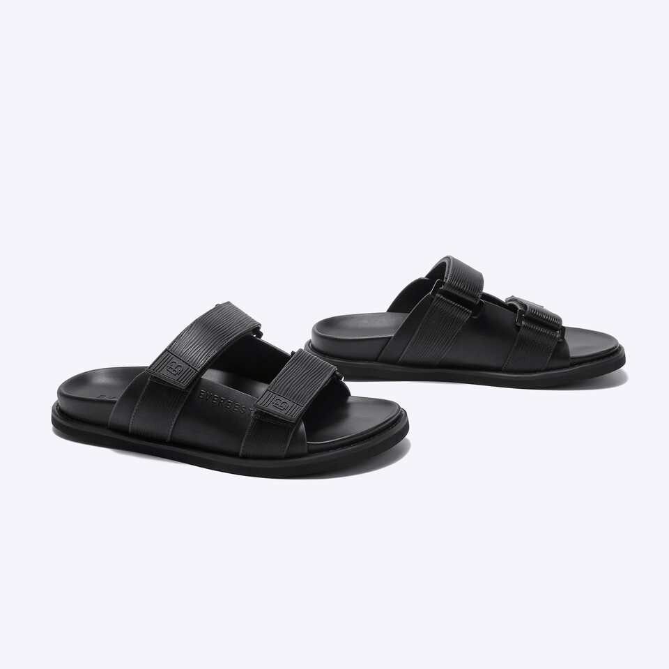 SANDAL SLIDE EVERBEST PRIA ORIGINAL CASUAL KULIT BRANDED HITAM EM39