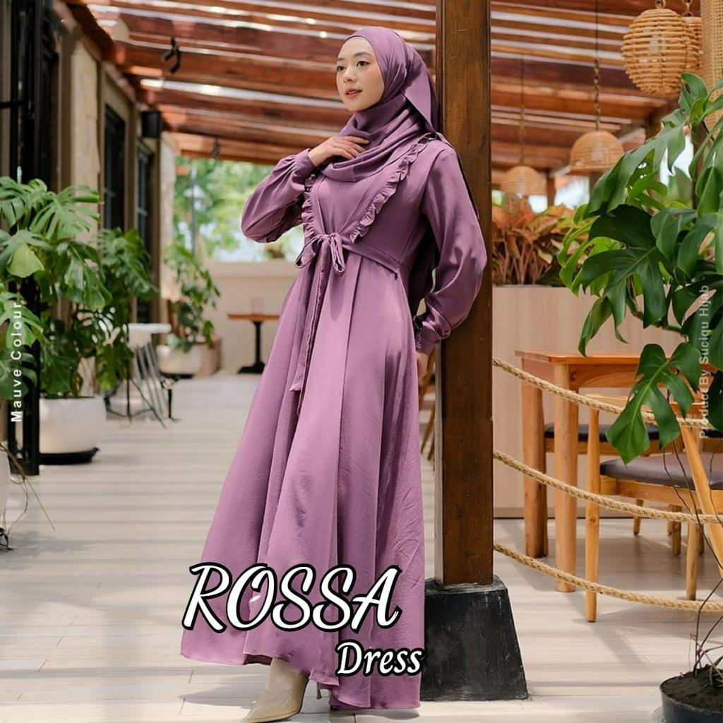 Rossa Dress Free Pashmina Baju Kondangan Wanita Kekinian Gamis Hitam Ceruty Babydoll Full Furing Gamis Pesta Mewah Elegan