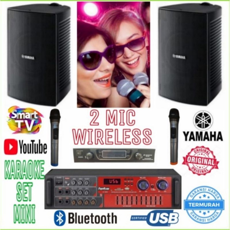 KARAOKE SET MINI YAMAHA 6 INCH AMPLI KARAOKE SMART TV 2 MIC WIRELESS