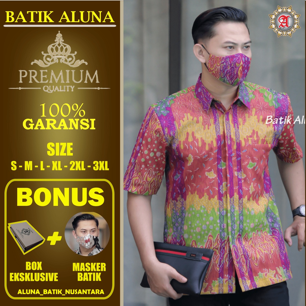 Batik Pria Lengan Pendek Premium BATIK TENUN HRB026 motif EXCLUSIVE Kode FPT 002 S M L XL XXL XXXL A