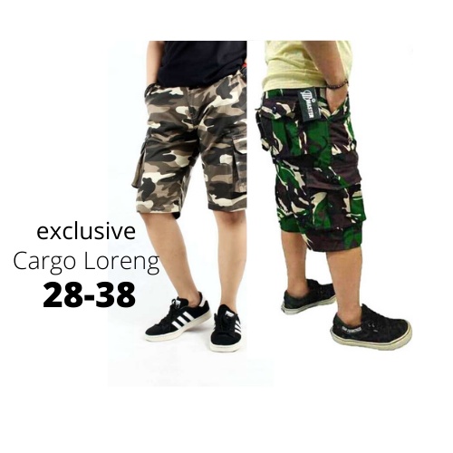 Celana Cargo Pendek Pria Dewasa Jumbo Loreng Army Distro Premium Size 28-38