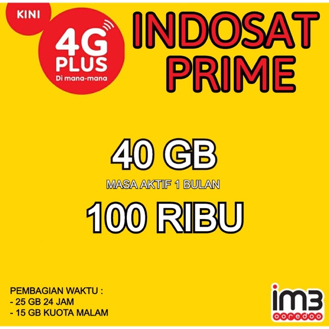 Paket Data Indosat 40 GB masa aktif 1 bulan