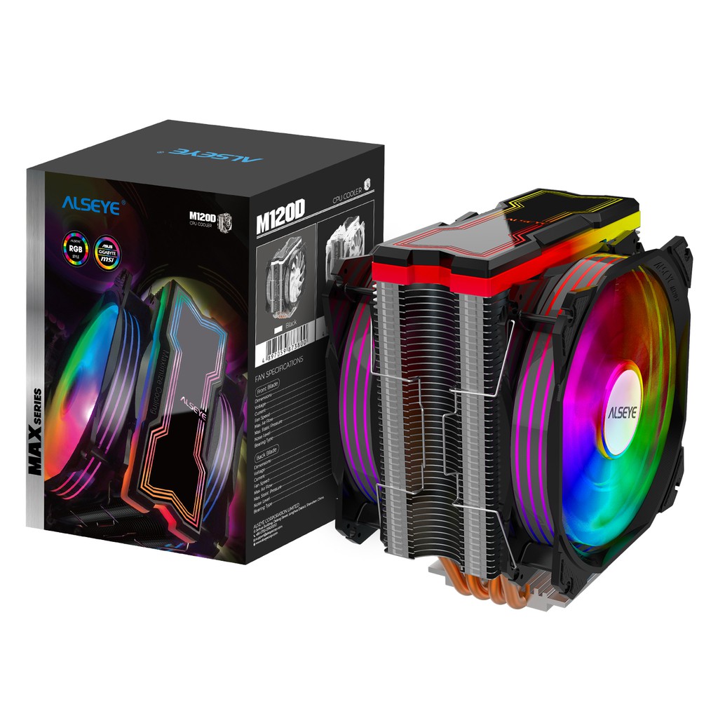 Cpu Cooler Gaming Alseye MAX Series 4 Heat Pipe RGB M120D - Fan Processor heatsink M-120D 4 pipa