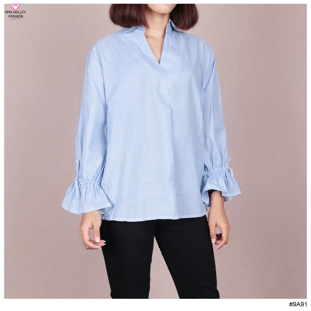 (COD) OH Fashion Giants Blouse Salur V-Neck #9A91