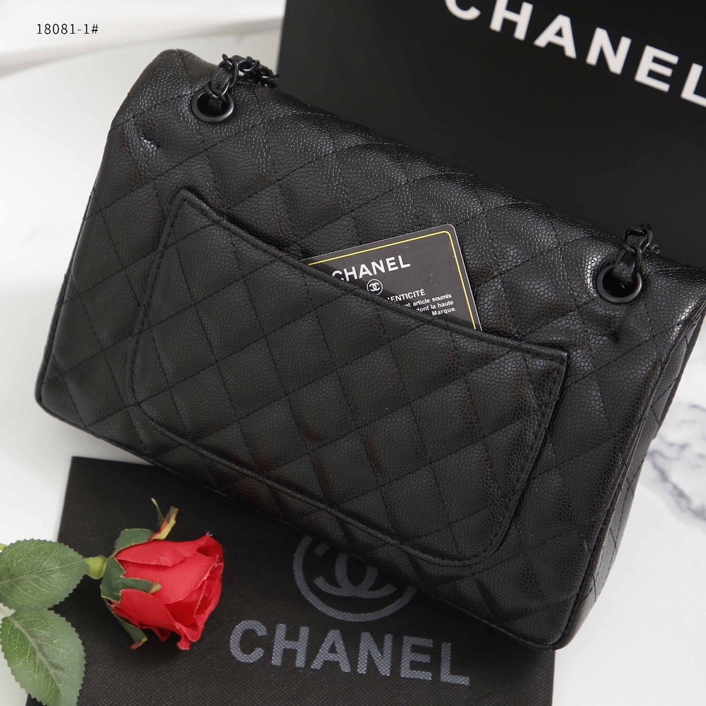 Ch Black Caviar Skin Leather Classic Flap Shoulder Bag in Black Hardware 18081-1 11177