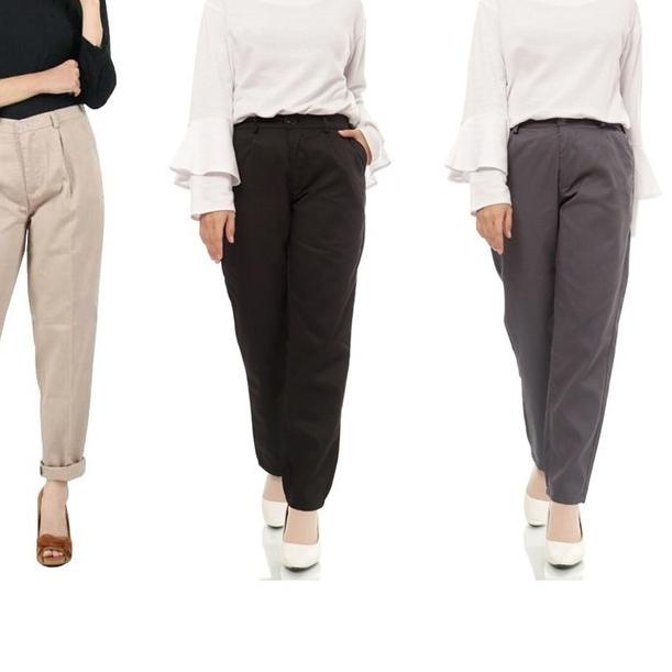 ☄ Celana Baggy Kancing, Celana Kerja Wanita, Baggy Pants - Hitam, L ☋